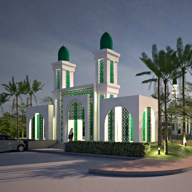 tampak gerbang masjid dan TPQ Green Medina Batam